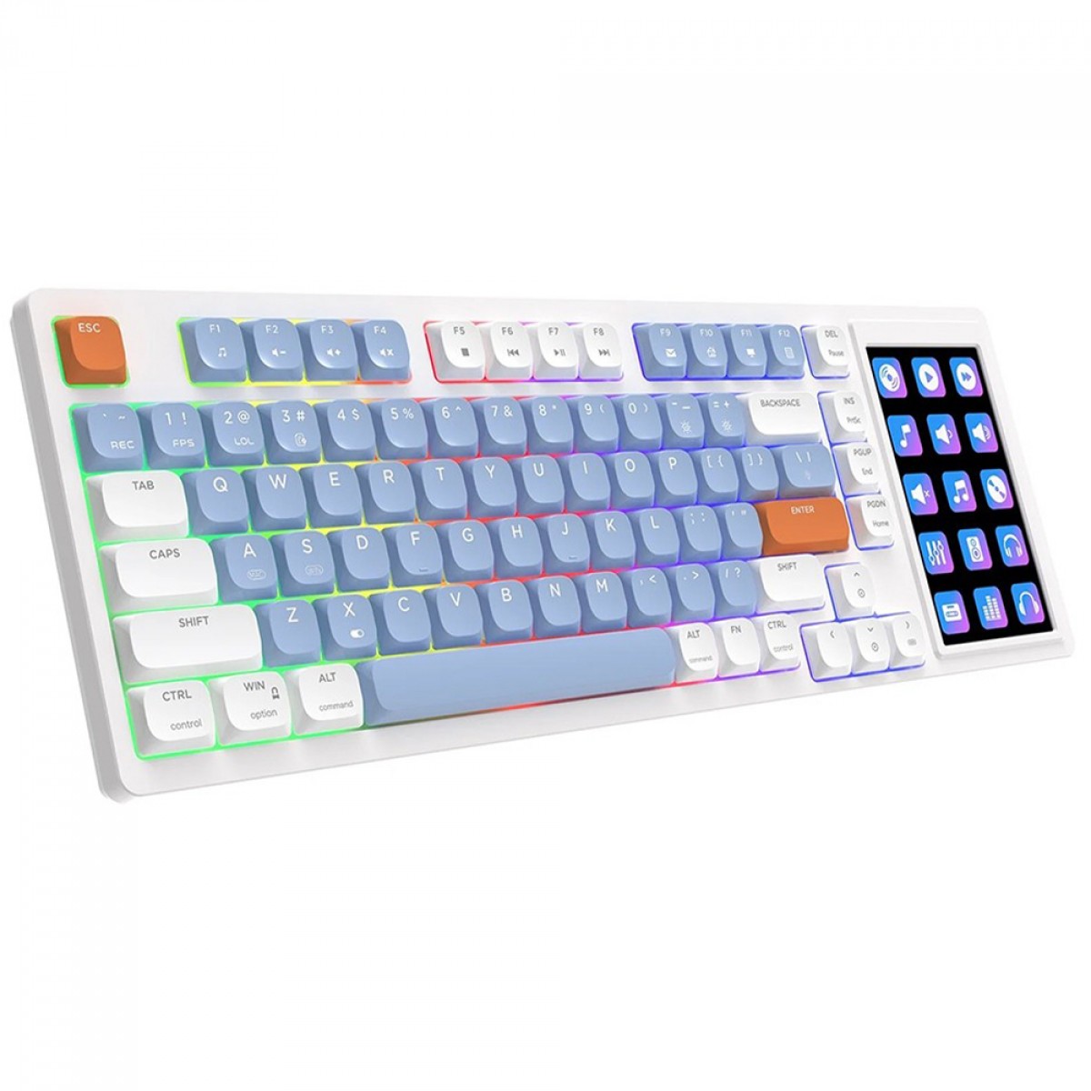 Teclado Mecânico Gamer Ajazz AKP815, Com Display LCD, RGB, USB, ANSI, 75%, Switch Huannuo Short Tea, Branco, Azul e Laranja