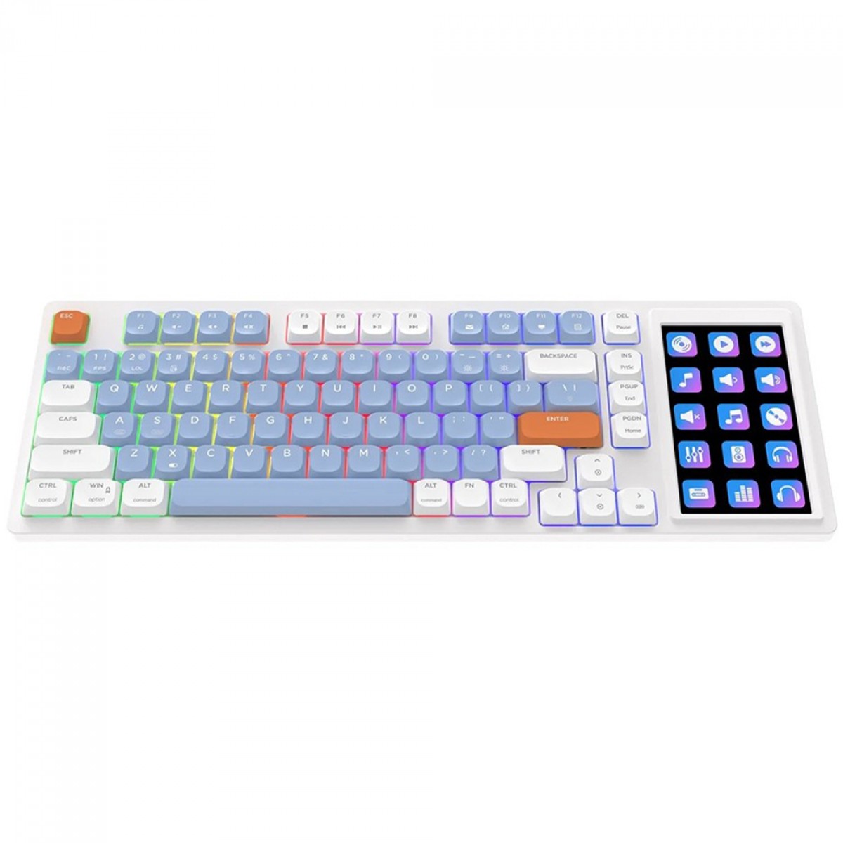 Teclado Mecânico Gamer Ajazz AKP815, Com Display LCD, RGB, USB, ANSI, 75%, Switch Huannuo Short Tea, Branco, Azul e Laranja
