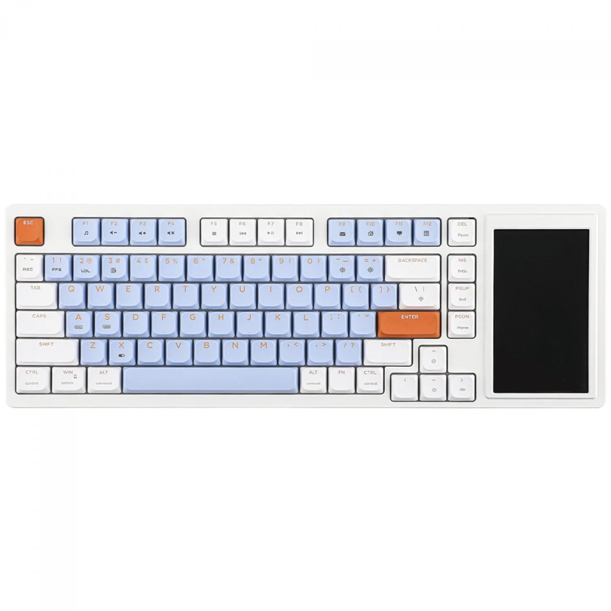 Teclado Mecânico Gamer Ajazz AKP815, Com Display LCD, RGB, USB, ANSI, 75%, Switch Huannuo Short Tea, Branco, Azul e Laranja