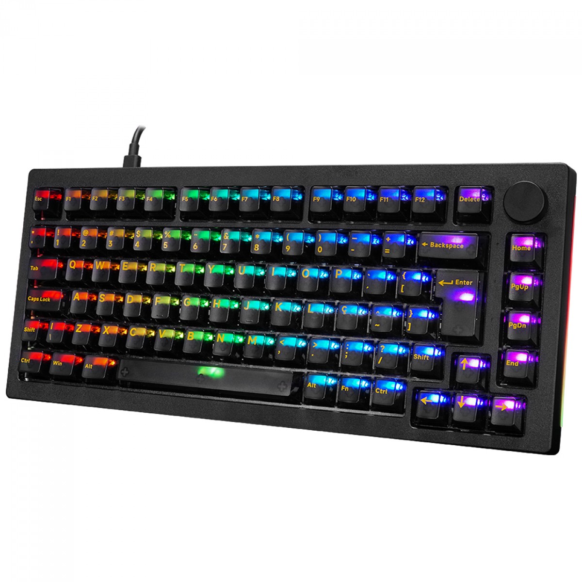 Teclado Mecânico Gamer Akko 5075S Clear Black, RGB, ABNT2, Black, Switch V3 Cream Yellow Pro