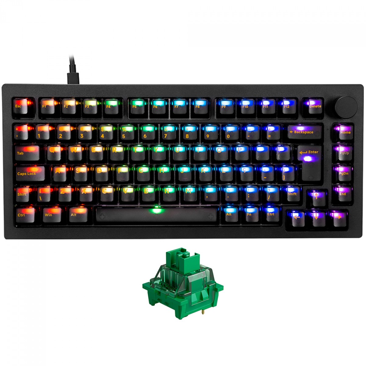 Teclado Mecânico Gamer Akko 5075S Clear Black, RGB, ABNT2, Black, Switch V3 Matcha Green Pro