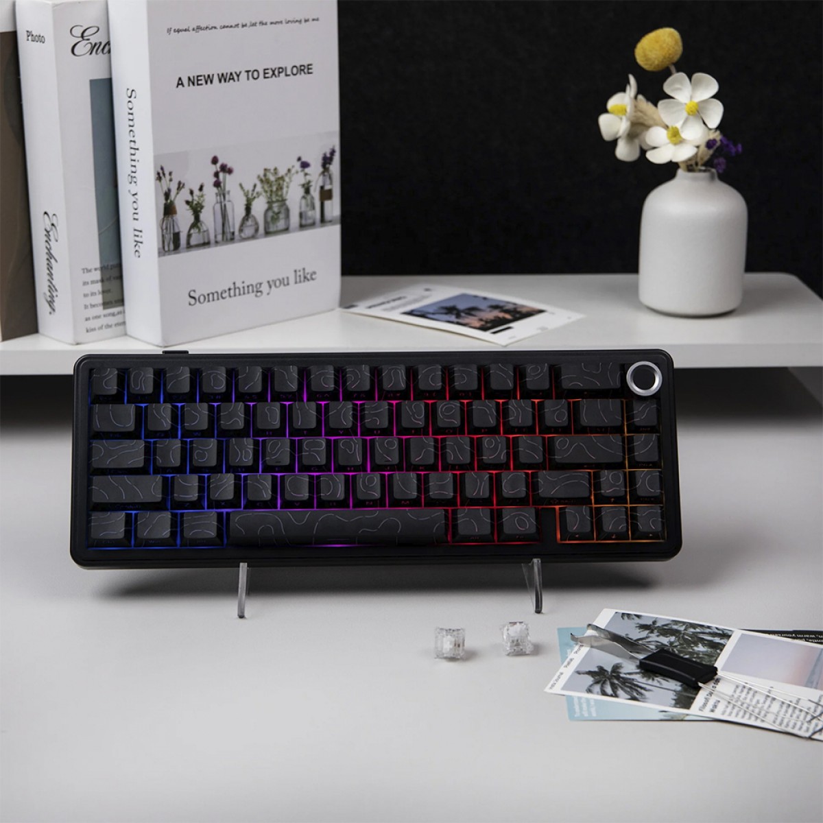 Teclado Mecânico Gamer Epomaker x Aula F65 PRO, Wireless/Bluetooth, RGB, Switch Ice Soul, ANSI, Black Contour