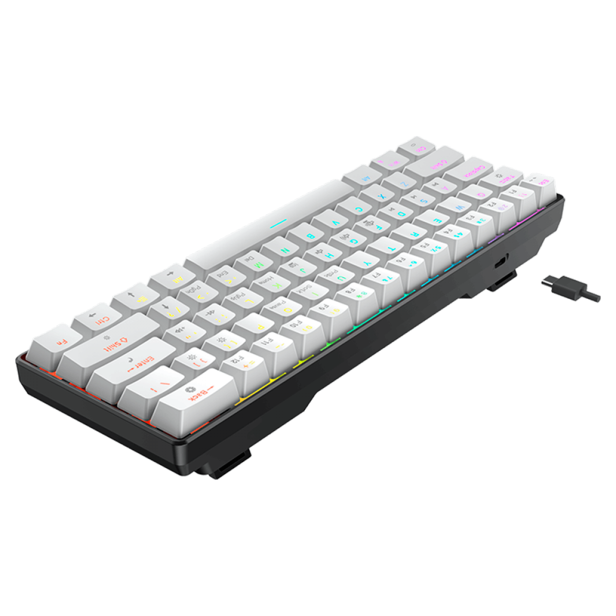 Teclado Mecânico Gamer Force One Atlas 60%, RGB, Switch Red, White, FR.TC.A6.01