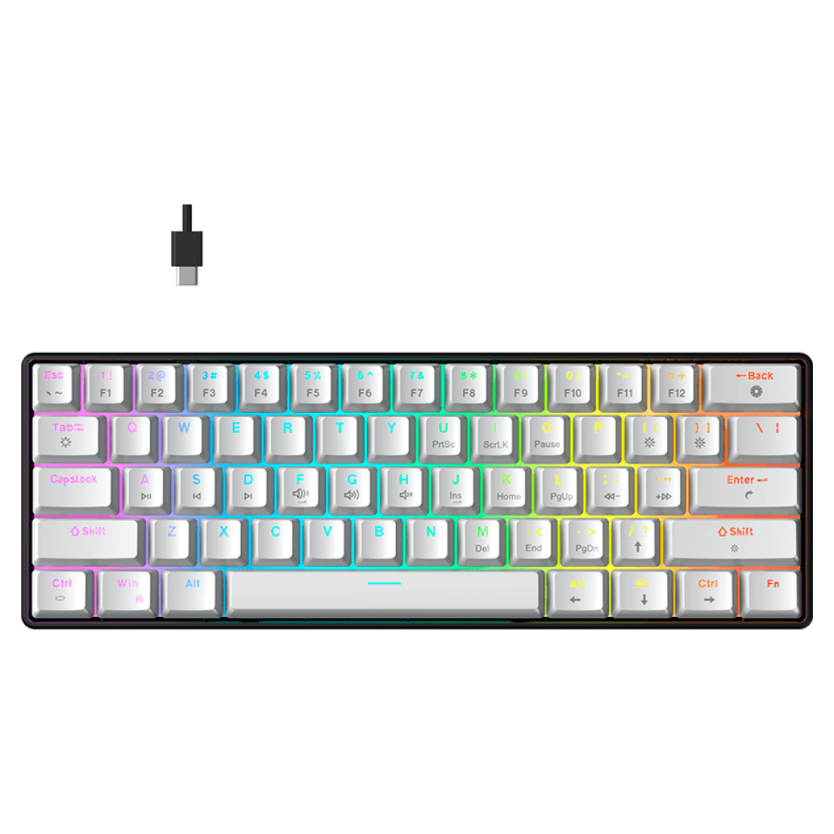 Teclado Mecânico Gamer Force One Atlas 60%, RGB, Switch Red, White, FR.TC.A6.01