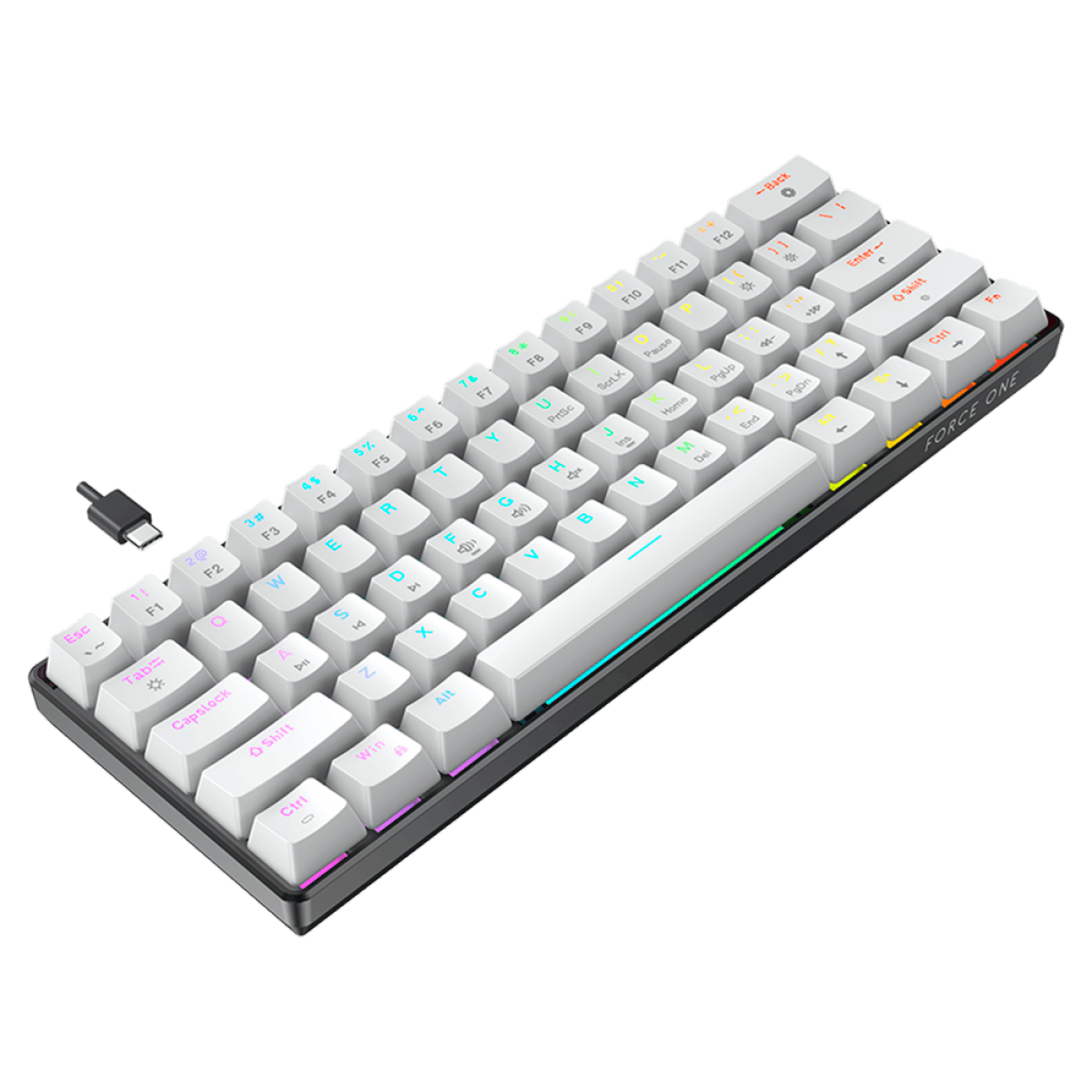 Teclado Mecânico Gamer Force One Atlas 60%, RGB, Switch Red, White, FR.TC.A6.01