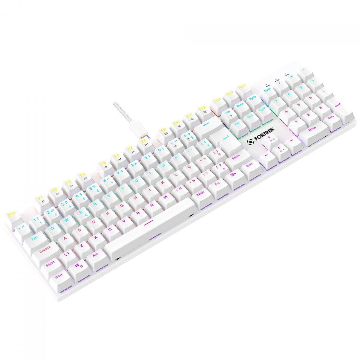 Teclado Mecânico Gamer Fortrek Gravity 100, Rainbow, Switch Outemu Red, ABNT2, Branco
