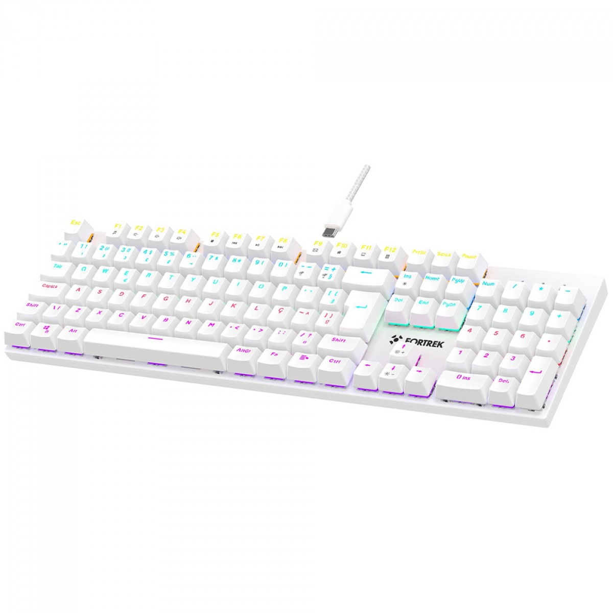 Teclado Mecânico Gamer Fortrek Gravity 100, Rainbow, Switch Outemu Red, ABNT2, Branco