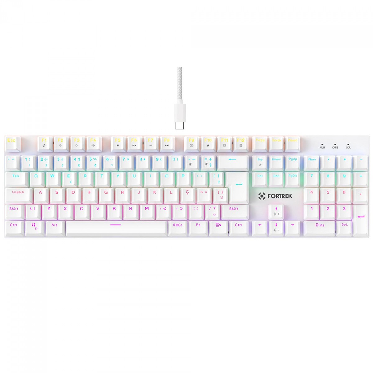 Teclado Mecânico Gamer Fortrek Gravity 100, Rainbow, Switch Outemu Red, ABNT2, Branco