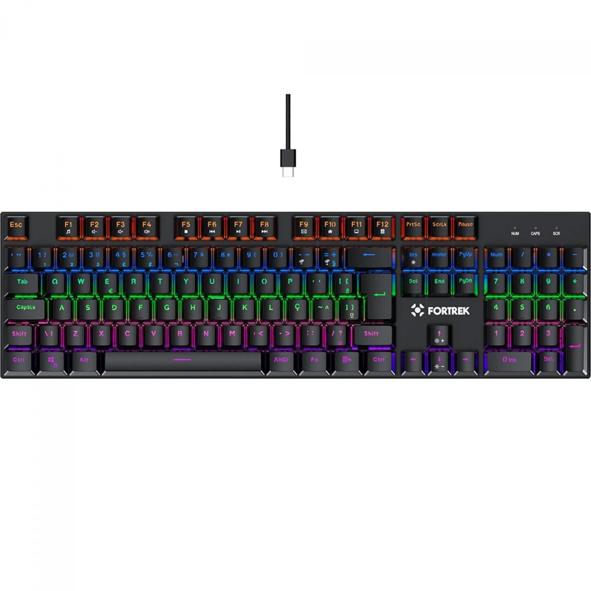 Teclado Mecânico Gamer Fortrek Gravity, Rainbow, Switch Outemu Red, ABNT2, Preto