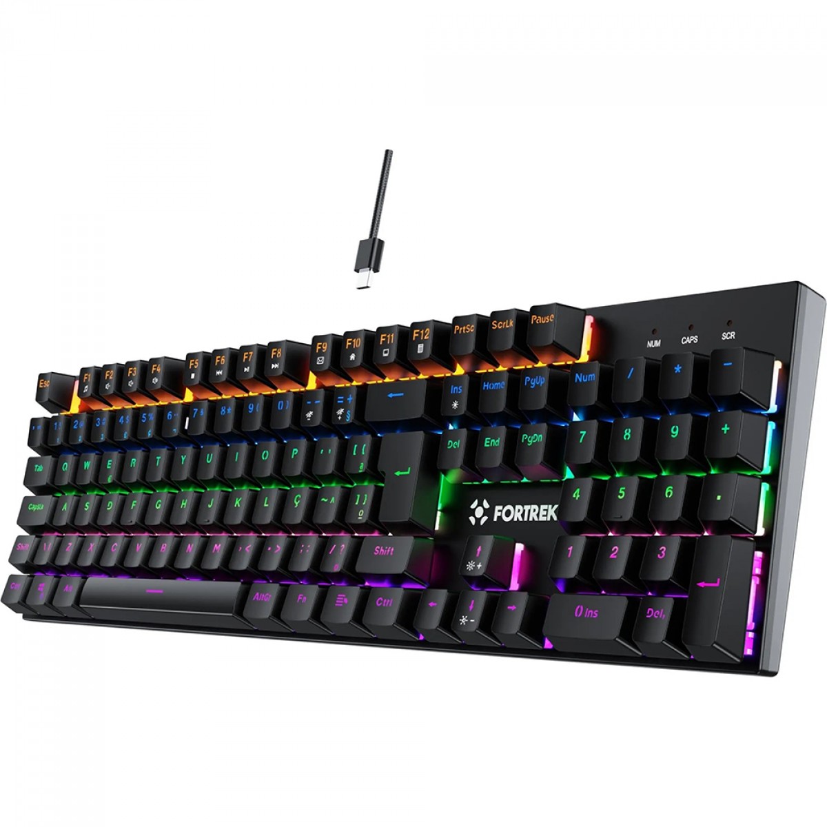 Teclado Mecânico Gamer Fortrek Gravity, Rainbow, Switch Outemu Red, ABNT2, Preto