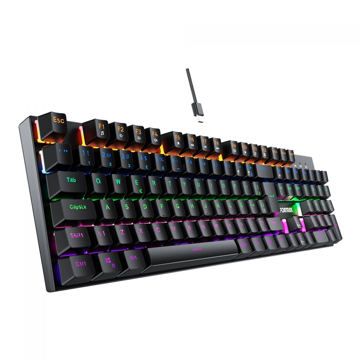 Teclado Mecânico Gamer Fortrek Gravity, Rainbow, Switch Outemu Red, ABNT2, Preto