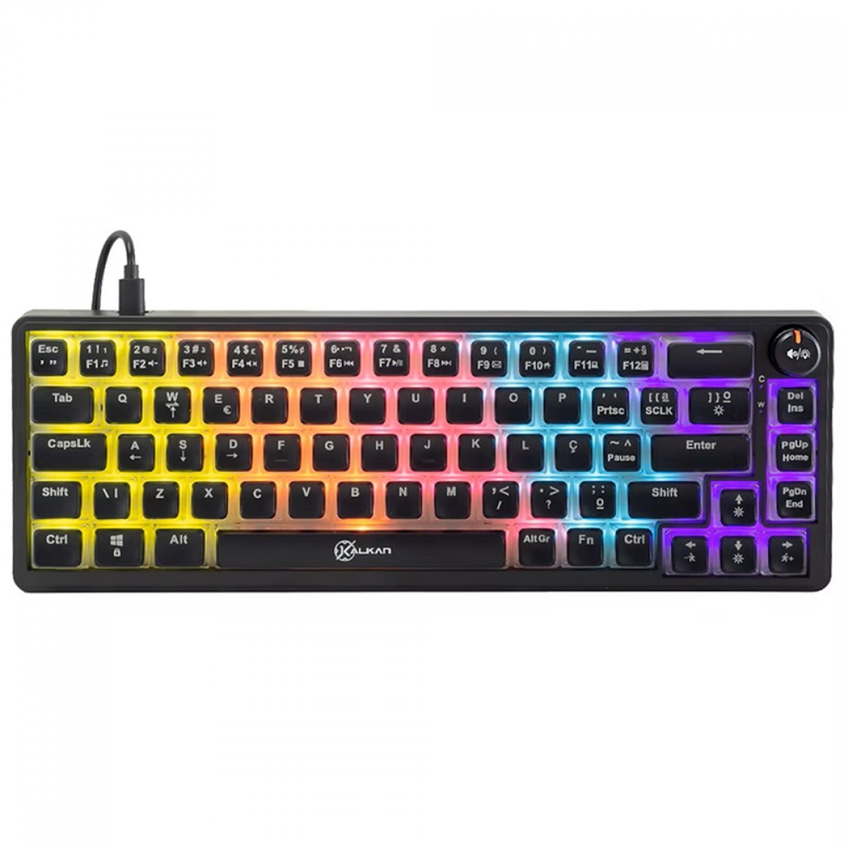 Teclado Mecânico Gamer Kalkan Drakar, 65%, Rainbow, Switch YH Brown, ABNT2, Preto, KLK00052