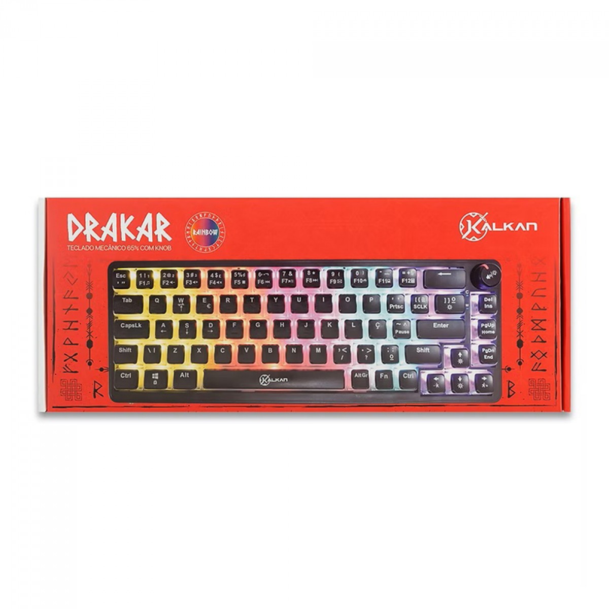 Teclado Mecânico Gamer Kalkan Drakar, 65%, Rainbow, Switch YH Brown, ABNT2, Preto, KLK00052