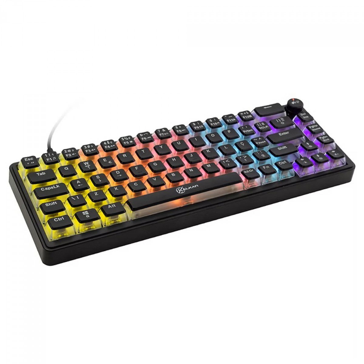 Teclado Mecânico Gamer Kalkan Drakar, 65%, Rainbow, Switch YH Brown, ABNT2, Preto, KLK00052