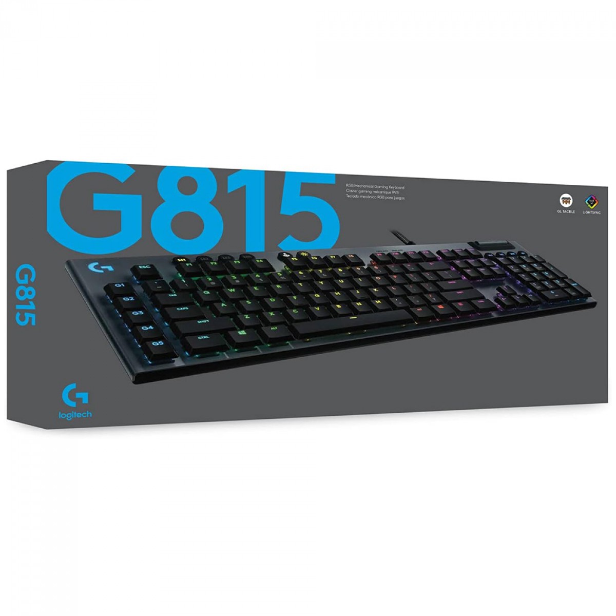 Teclado Mecânico Gamer Logitech G815 Lightsync, RGB, USB, Switch GX Brown Tactile, Low Profile, Preto, 920-008984
