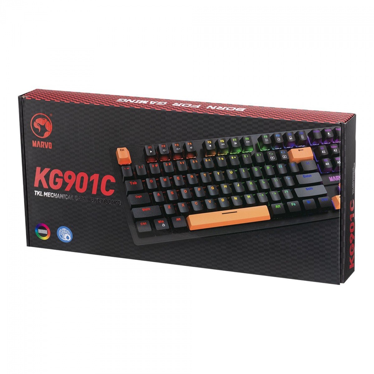 Teclado Mecânico Gamer Marvo KG901C, Rainbow, Switch Blue, ANSI, Black
