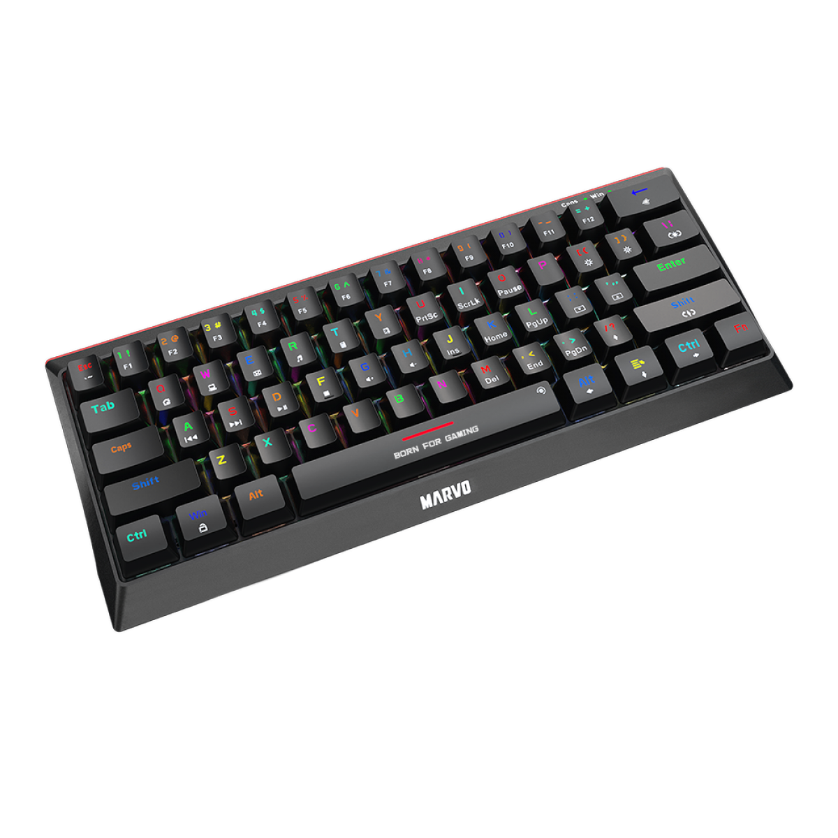 Teclado Mecânico Gamer Marvo KG962G, Rainbow, Switch Red, ANSI, 60%, Black, KG962G EN-R