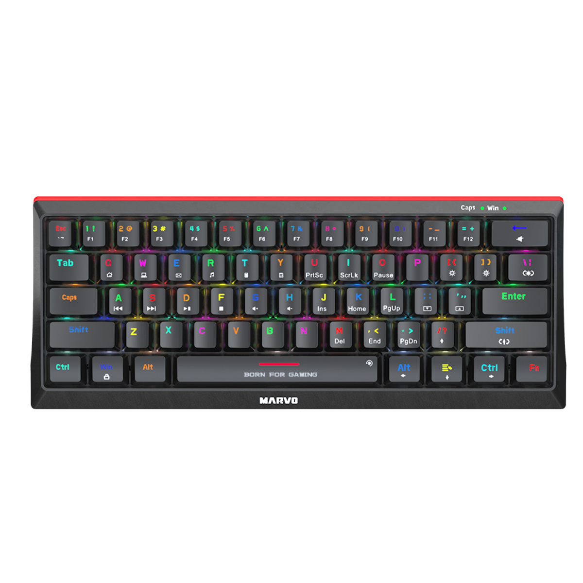 Teclado Mecânico Gamer Marvo KG962G, Rainbow, Switch Red, ANSI, 60%, Black, KG962G EN-R