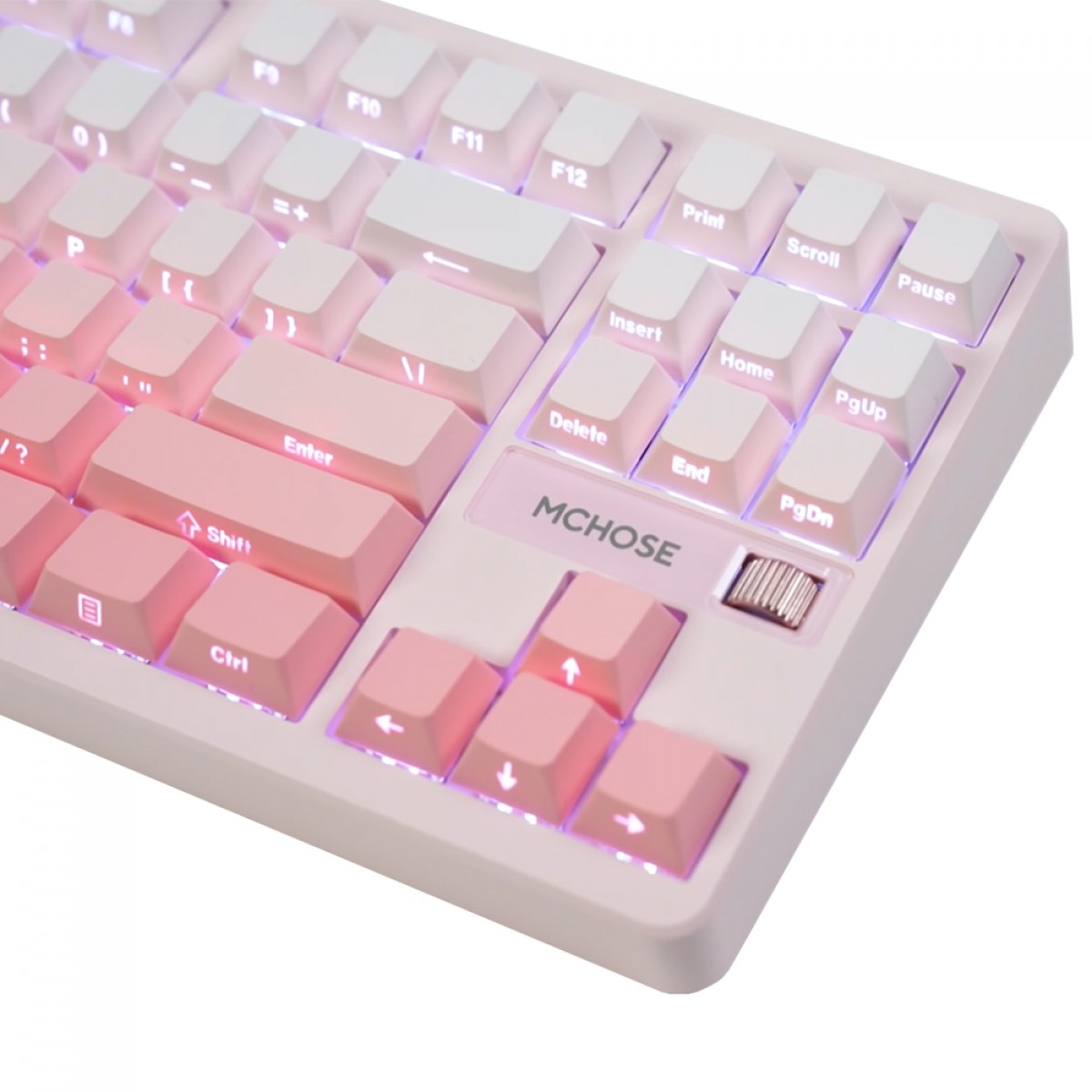 Teclado Mecânico Gamer MCHOSE G87 Peach Gradient, Wireless, Bluetooth, RGB, Switch Speed Gold V2, ANSI, TKL, Rosa, MC-G87-23