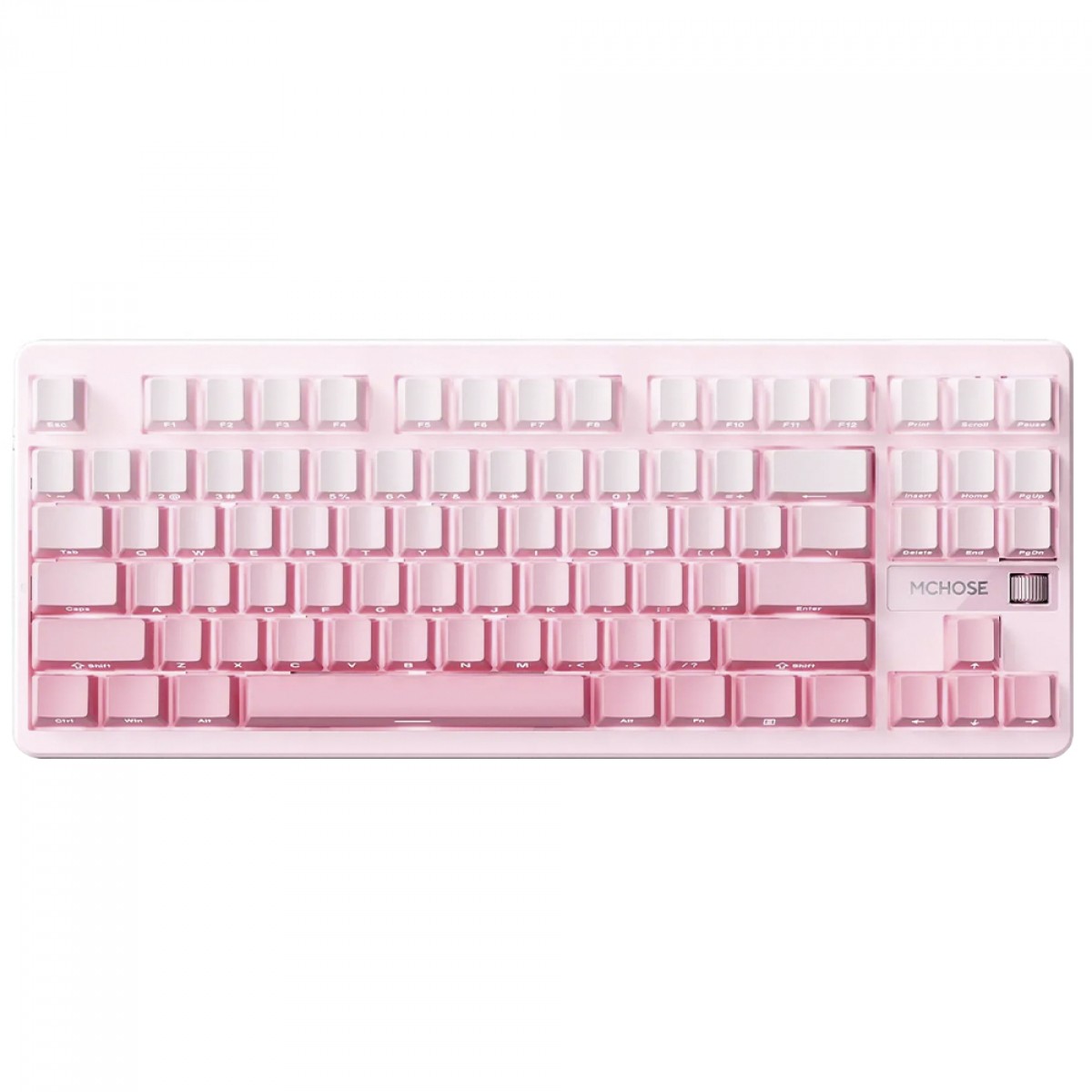 Teclado Mecânico Gamer MCHOSE G87 Peach Gradient, Wireless, Bluetooth, RGB, Switch Speed Gold V2, ANSI, TKL, Rosa, MC-G87-23