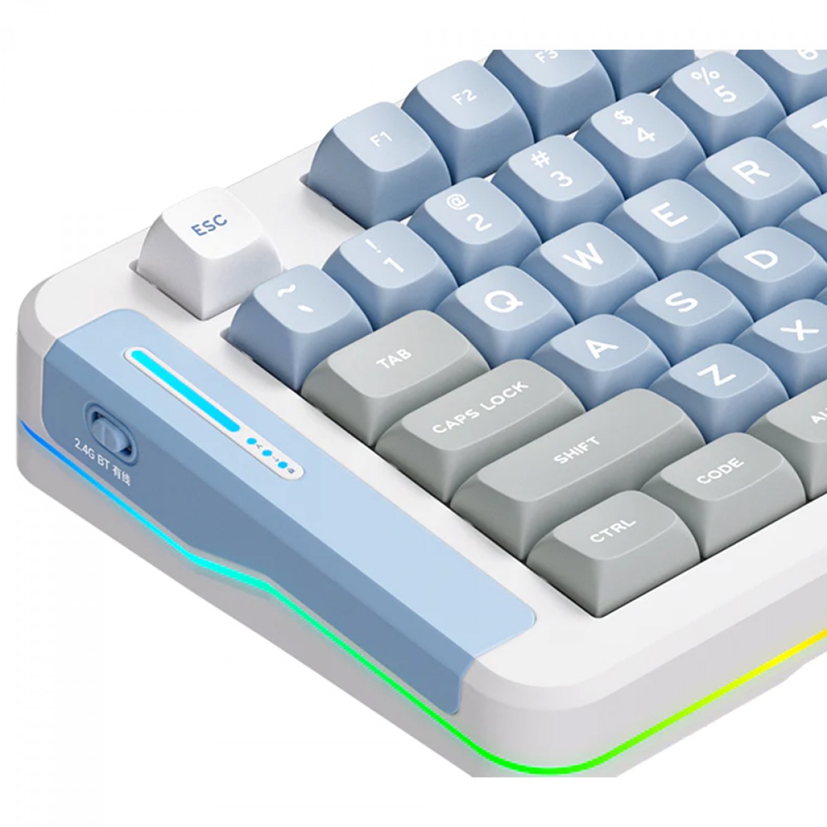 Teclado Mecânico Gamer MCHOSE X75, Wireless, Bluetooth, RGB, Switch Ice Creamsicle, ANSI, Layout 75%, Cinza E Azul, MC-X75-5