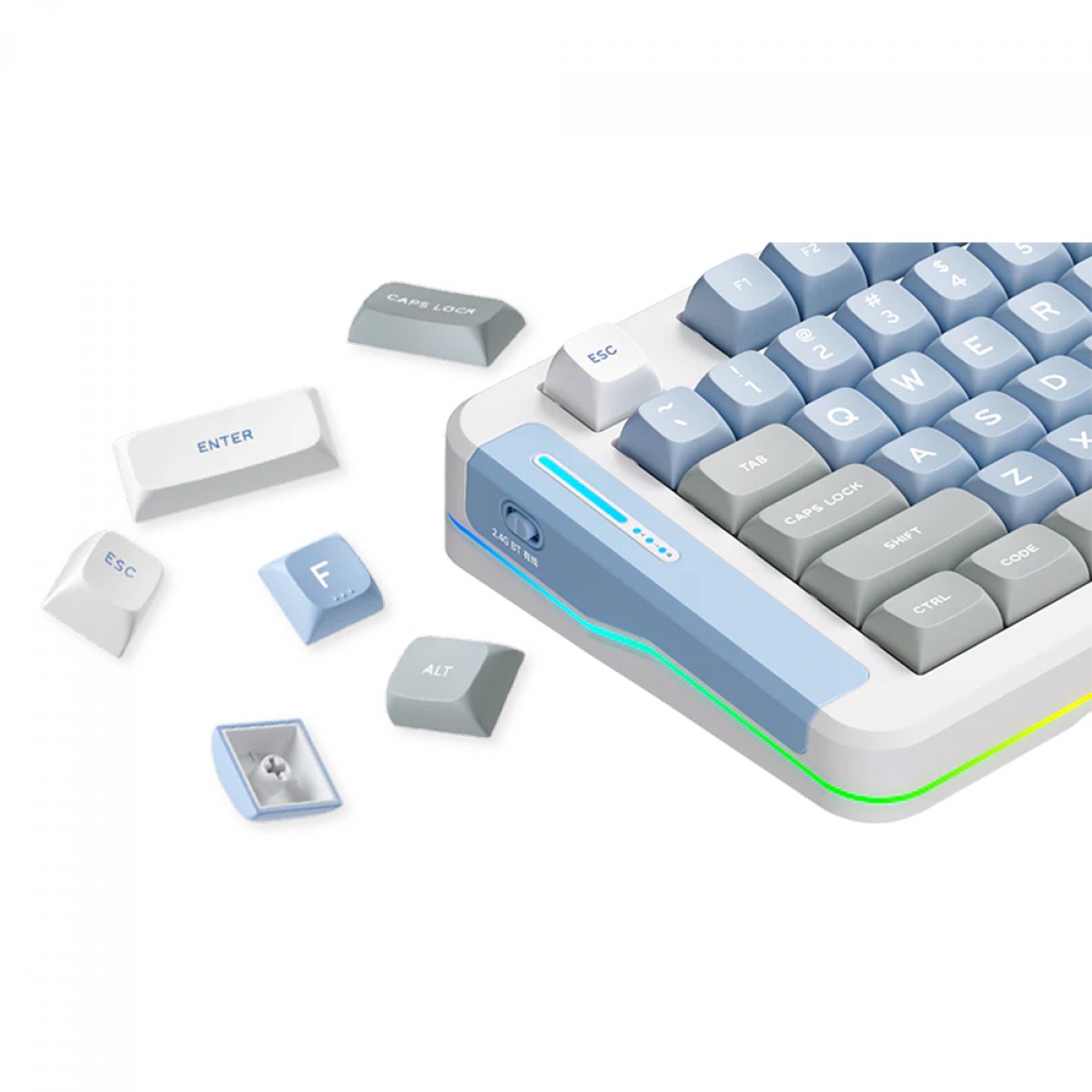 Teclado Mecânico Gamer MCHOSE X75, Wireless, Bluetooth, RGB, Switch Ice Creamsicle, ANSI, Layout 75%, Cinza E Azul, MC-X75-5