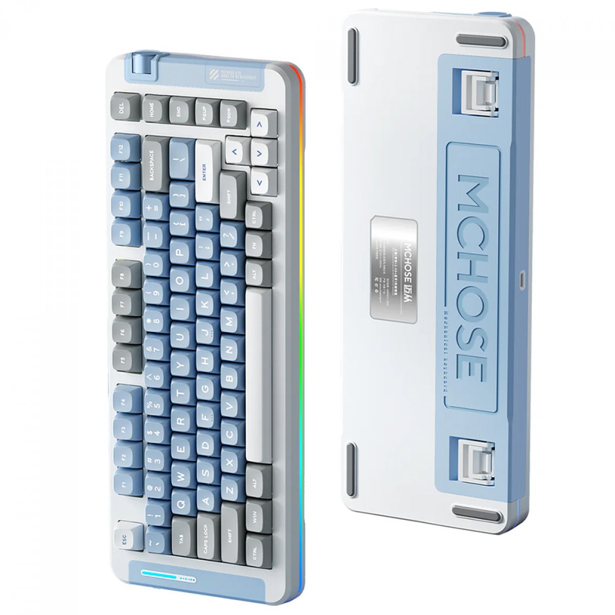 Teclado Mecânico Gamer MCHOSE X75, Wireless, Bluetooth, RGB, Switch Ice Creamsicle, ANSI, Layout 75%, Cinza E Azul, MC-X75-5