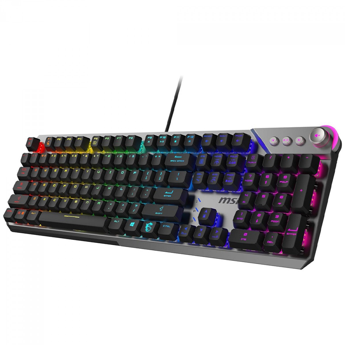 Teclado Mecânico Gamer MSI Strike 600, RGB, ANSI, Switch Kailh Silente, Cinza e Preto