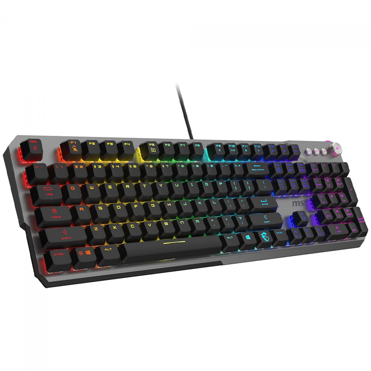 Teclado Mecânico Gamer MSI Strike 600, RGB, ANSI, Switch Kailh Silente, Cinza e Preto
