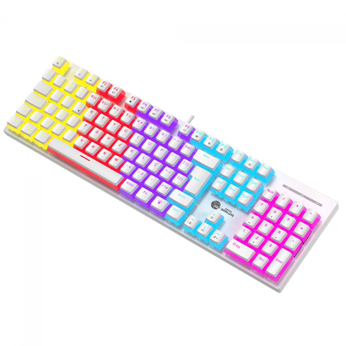 Teclado Mecânico Gamer Ninja Leap Pudim, Switch Blue, Rainbow, ABNT2, Full Size, White, GN-KB-LPFSWPRUAB
