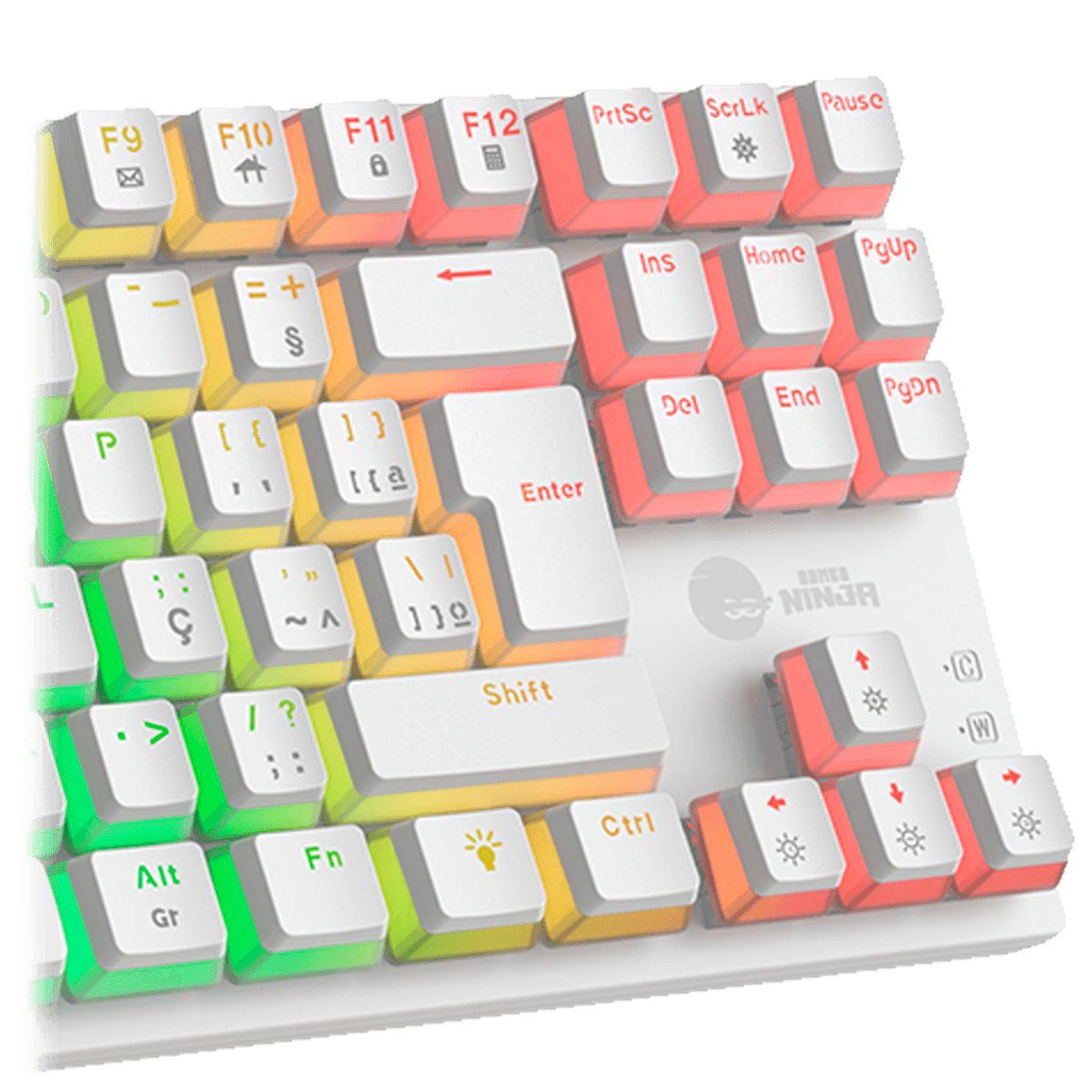 Teclado Mecânico Gamer Ninja Leap Pudim, Switch Blue, Rainbow, ABNT2, White