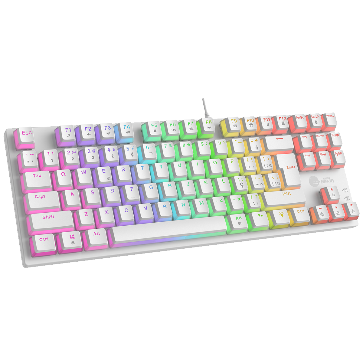 Teclado Mecânico Gamer Ninja Leap Pudim, Switch Blue, Rainbow, ABNT2, White