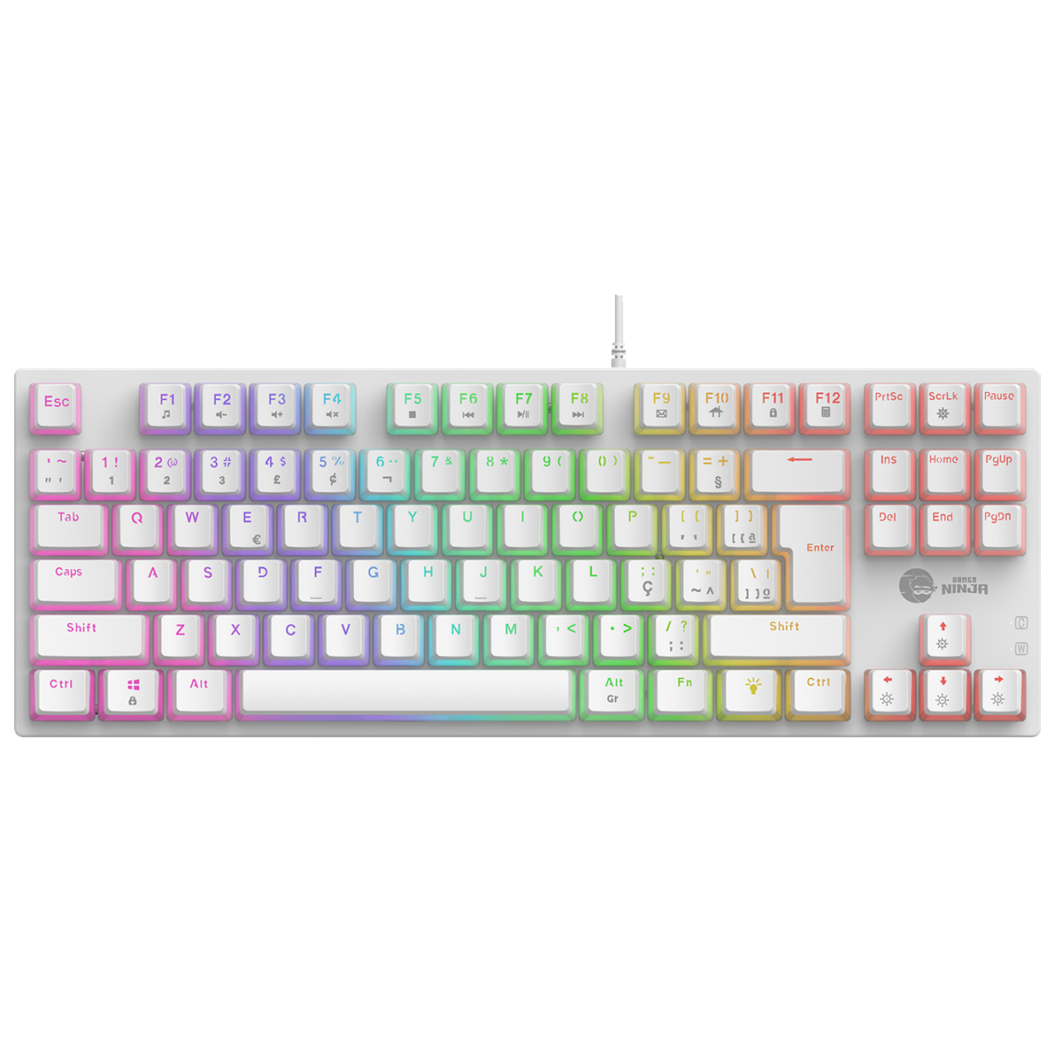 Teclado Mecânico Gamer Ninja Leap Pudim, Switch Blue, Rainbow, ABNT2, White