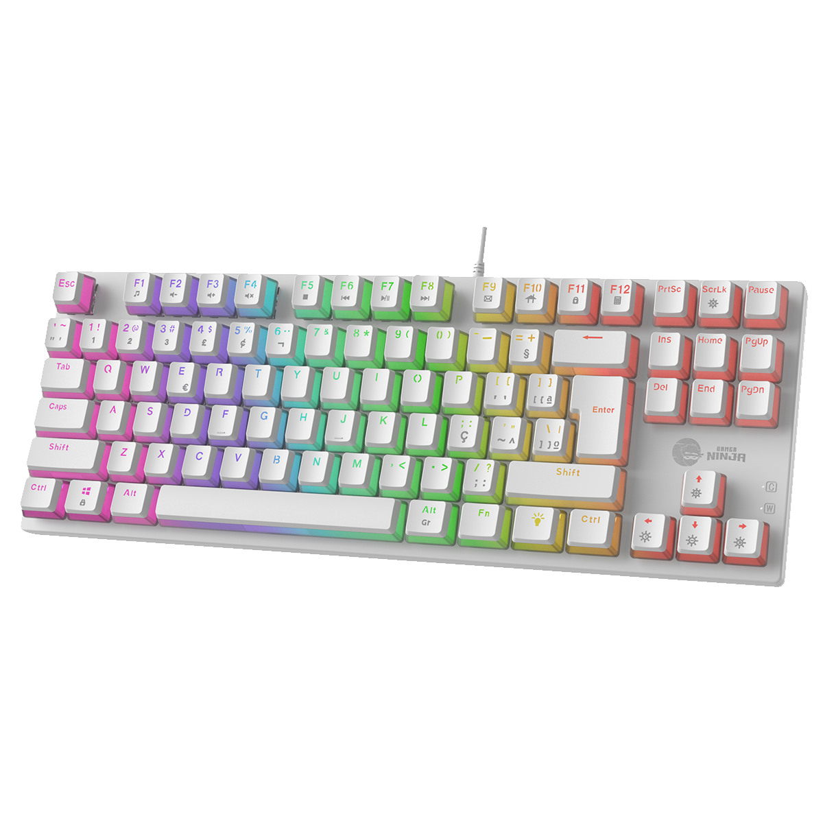 Teclado Mecânico Gamer Ninja Leap Pudim, Switch Blue, Rainbow, ABNT2, White