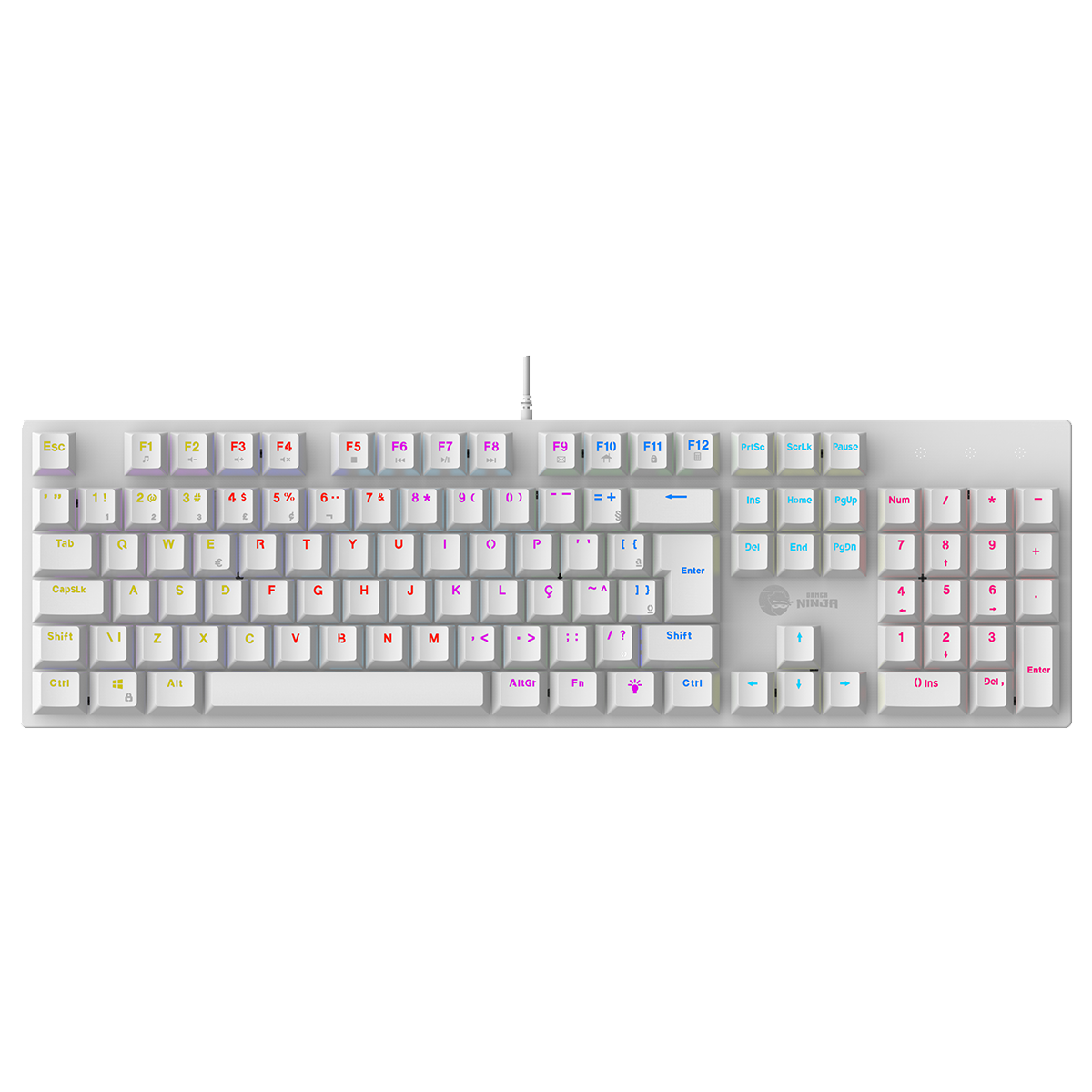 Teclado Mecânico Gamer Ninja Leap, Switch Blue, Rainbow, ABNT2, White