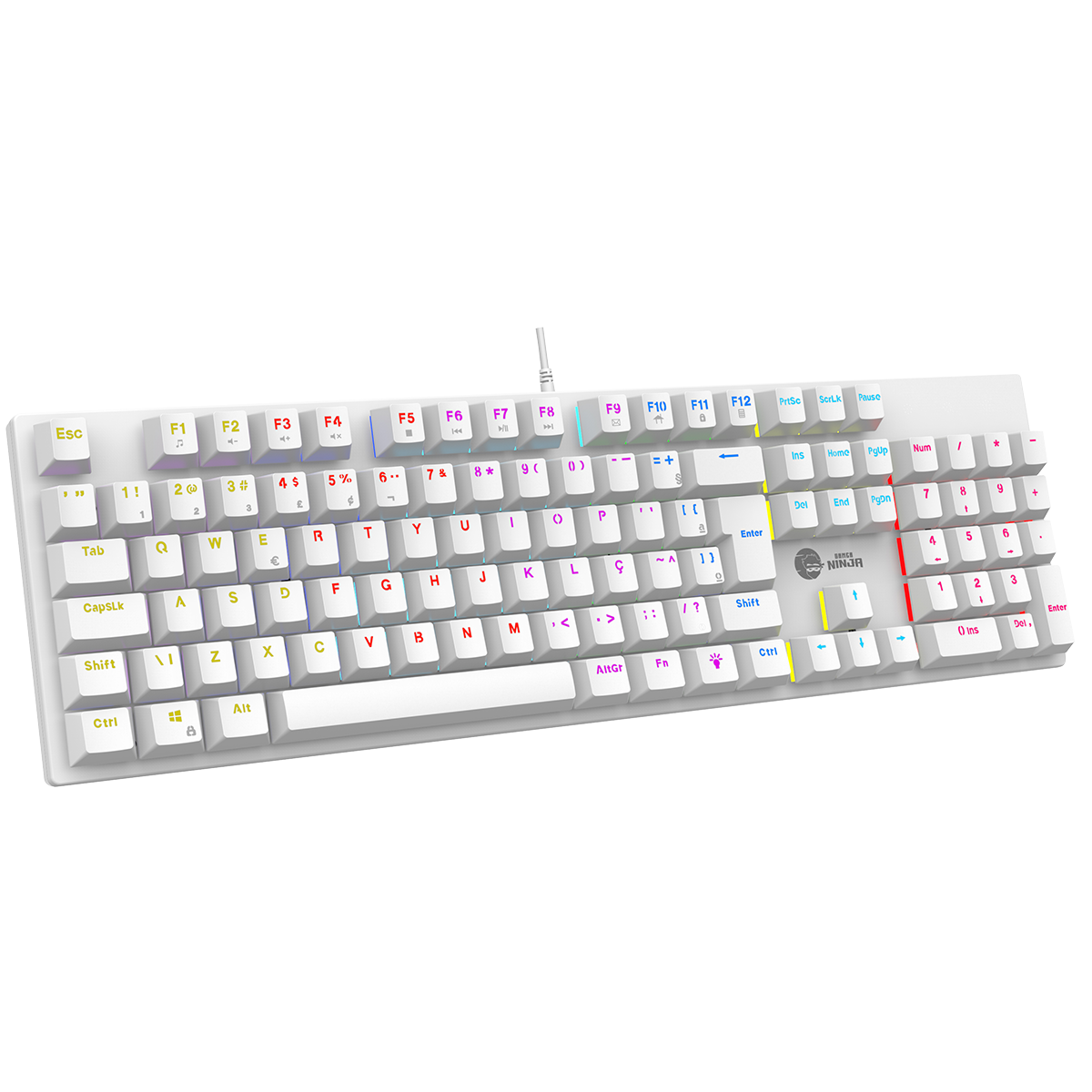 Teclado Mecânico Gamer Ninja Leap, Switch Blue, Rainbow, ABNT2, White