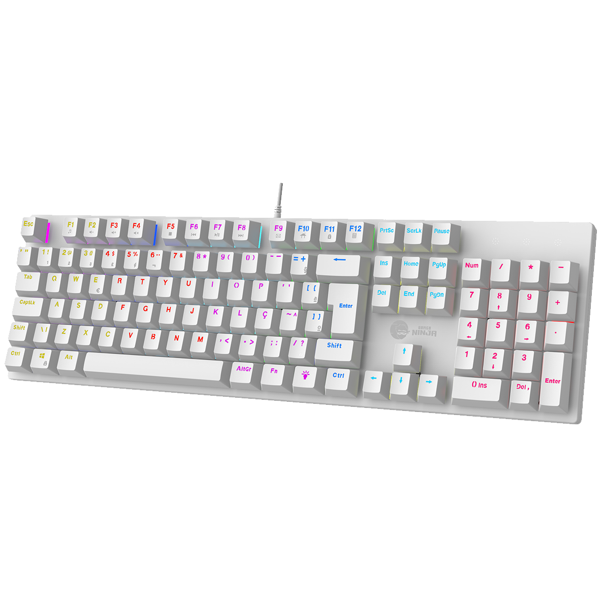 Teclado Mecânico Gamer Ninja Leap, Switch Blue, Rainbow, ABNT2, White