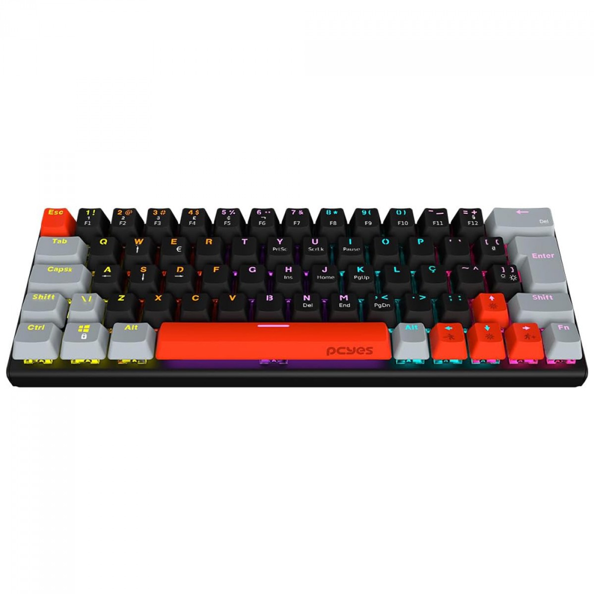 Teclado Mecânico Gamer PCYes Kuromori Black Vulcan, Rainbow, Switch Outemu Red, 60%, ABNT2, Preto, Cinza e Vermelho, PTKM60RD