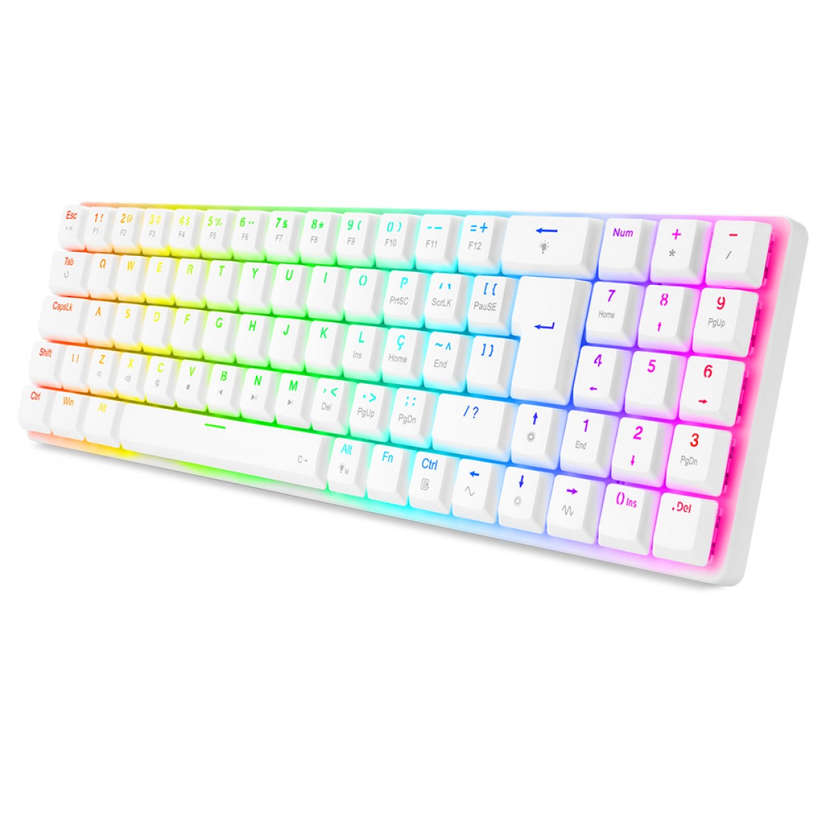 Teclado Mecânico Gamer Redragon Ashe Lunar White, RGB, Low-Profile, Switch Red, ABNT2, Branco, K626-KB-W (PT-RED)