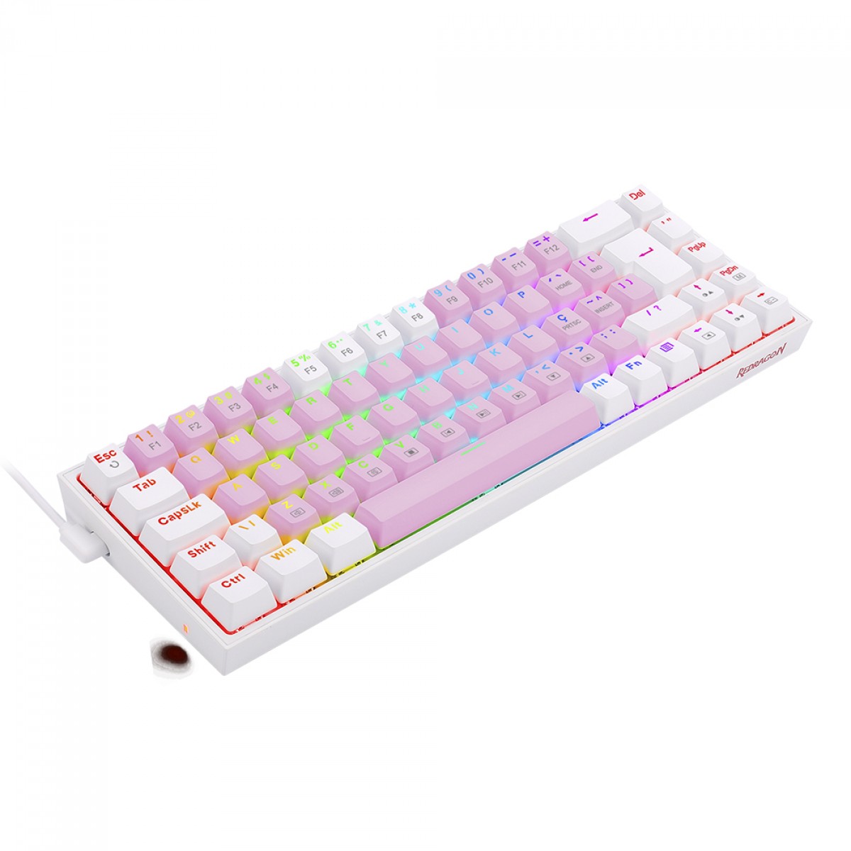 Teclado Mecânico Gamer Redragon Castor, RGB, Switch Blue, ABNT2, Pink and White, K631PW-RGB (PT-BLUE)