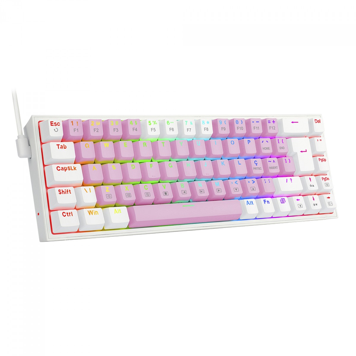 Teclado Mecânico Gamer Redragon Castor, RGB, Switch Blue, ABNT2, Pink and White, K631PW-RGB (PT-BLUE)
