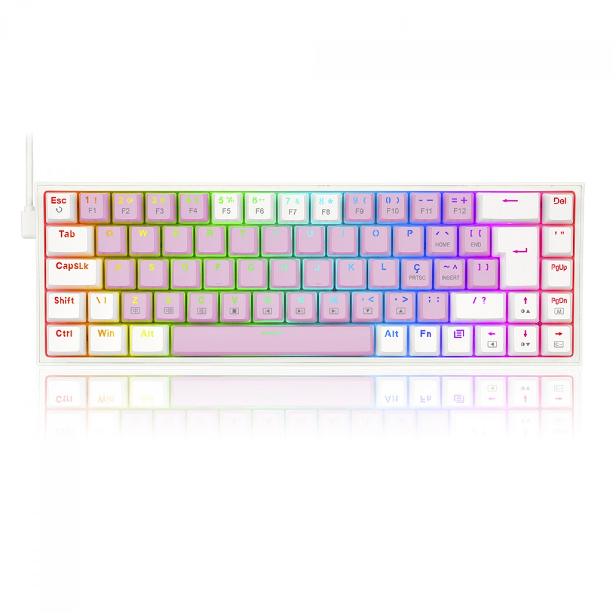 Teclado Mecânico Gamer Redragon Castor, RGB, Switch Blue, ABNT2, Pink and White, K631PW-RGB (PT-BLUE)