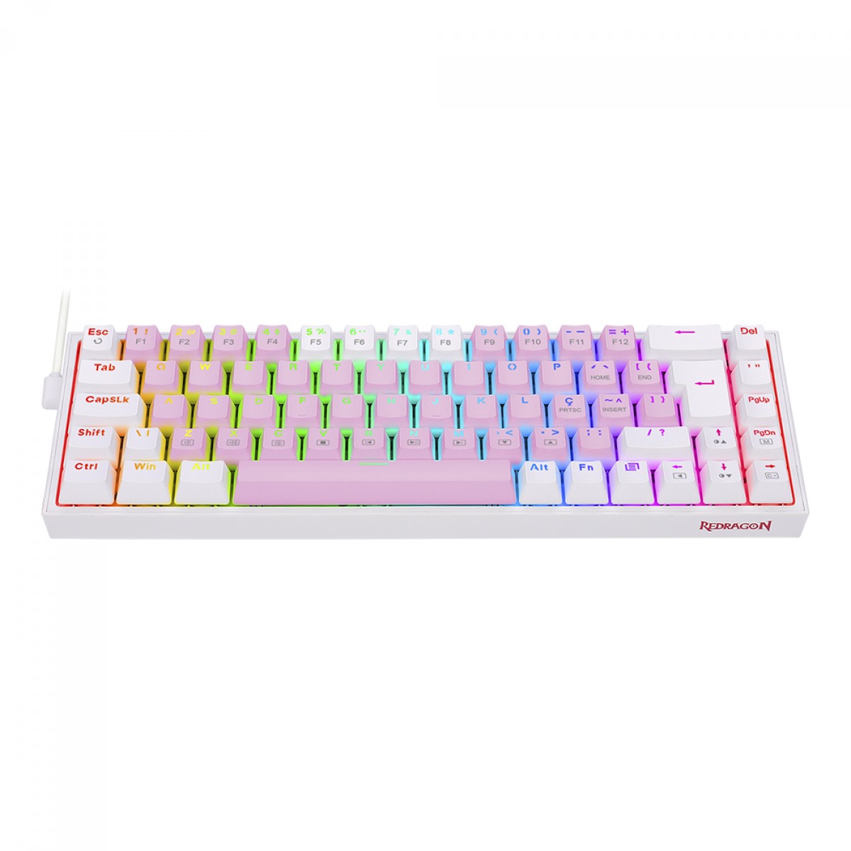 Teclado Mecânico Gamer Redragon Castor, RGB, Switch Blue, ABNT2, Pink and White, K631PW-RGB (PT-BLUE)