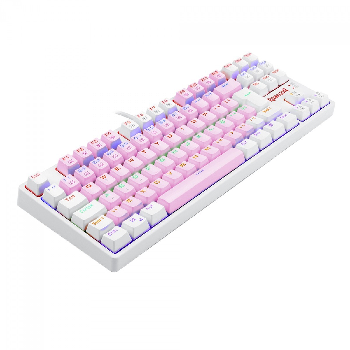 Teclado Mecânico Gamer Redragon Daksa Rainbow, Switch Blue Removíveis, ABNT2, Pink/White, K576PW-R PT-BLUE