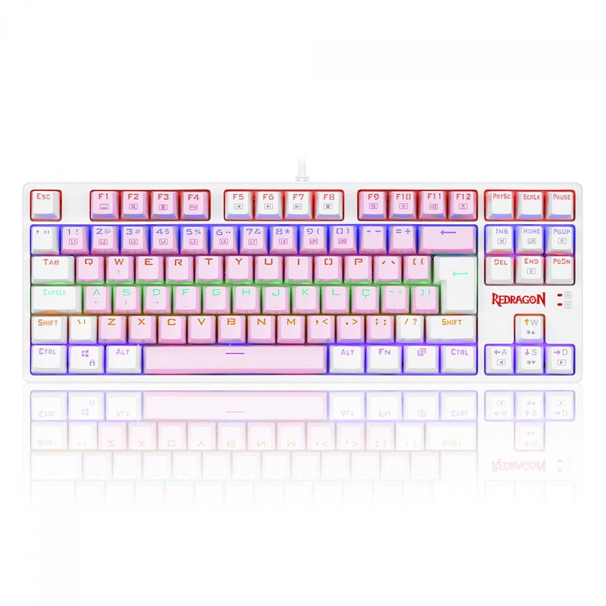 Teclado Mecânico Gamer Redragon Daksa Rainbow, Switch Blue Removíveis, ABNT2, Pink/White, K576PW-R PT-BLUE