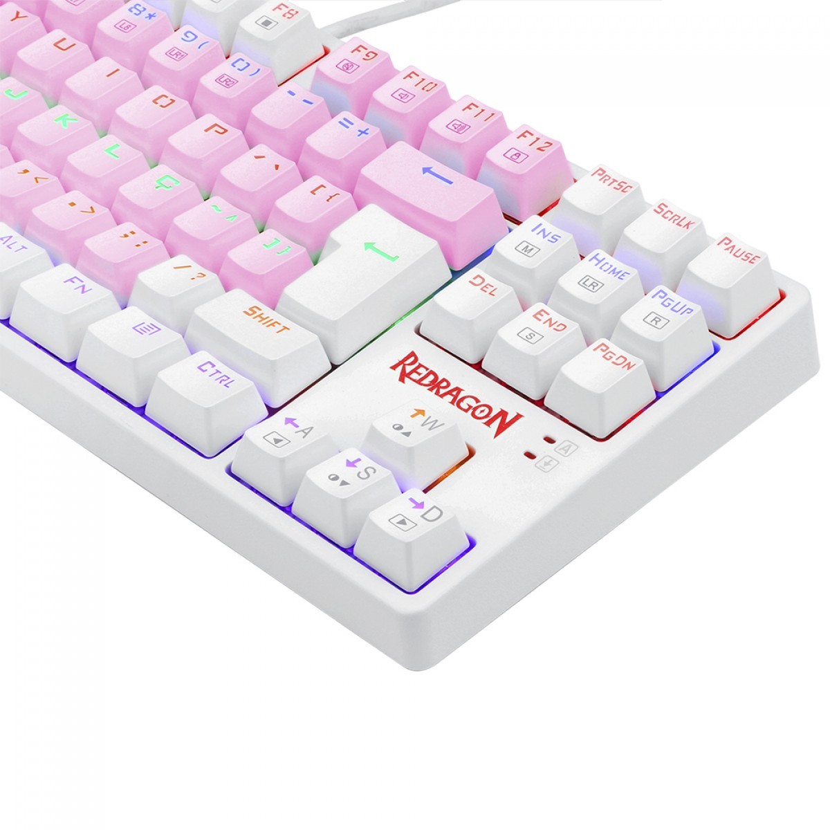 Teclado Mecânico Gamer Redragon Daksa Rainbow, Switch Blue Removíveis, ABNT2, Pink/White, K576PW-R PT-BLUE
