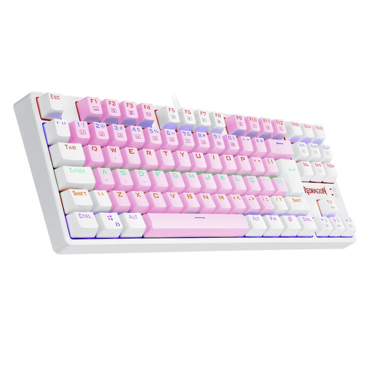 Teclado Mecânico Gamer Redragon Daksa Rainbow, Switch Blue Removíveis, ABNT2, Pink/White, K576PW-R PT-BLUE