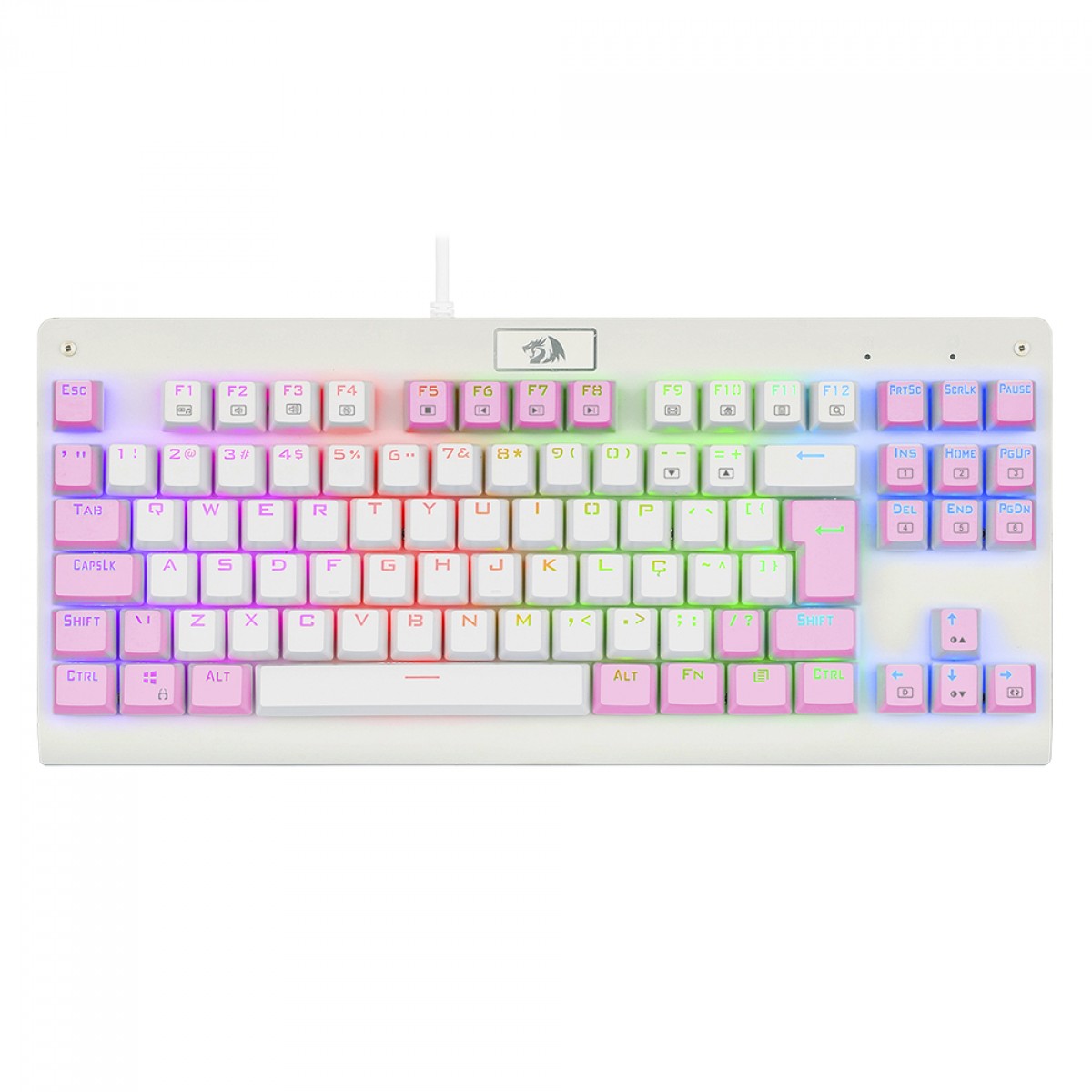 Teclado Mecânico Gamer Redragon Dark Avenger, RGB, Switch Blue, ABNT2, TKL, White/Pink, K568WP-RGB (PT-BLUE)