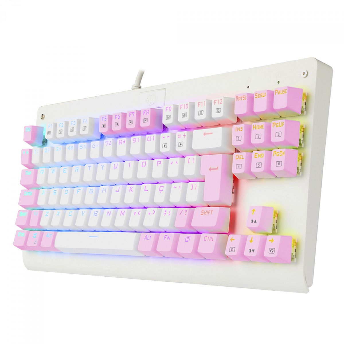 Teclado Mecânico Gamer Redragon Dark Avenger, RGB, Switch Blue, ABNT2, TKL, White/Pink, K568WP-RGB (PT-BLUE)