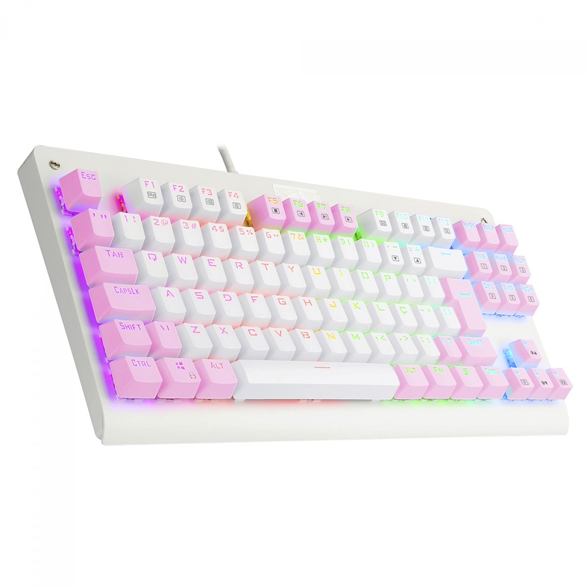 Teclado Mecânico Gamer Redragon Dark Avenger, RGB, Switch Blue, ABNT2, TKL, White/Pink, K568WP-RGB (PT-BLUE)